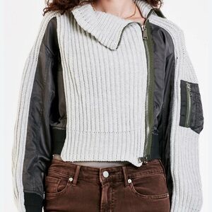 Dear John mix media sweater jacket. Ladies Medium, cropped length , NICE